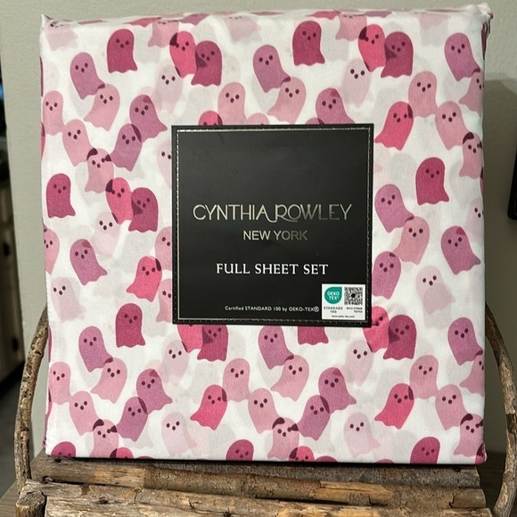 NEW CYNTHIA ROWLEY PINK GHOSTS FULL SIZE HALLOWEEN SHEET SET